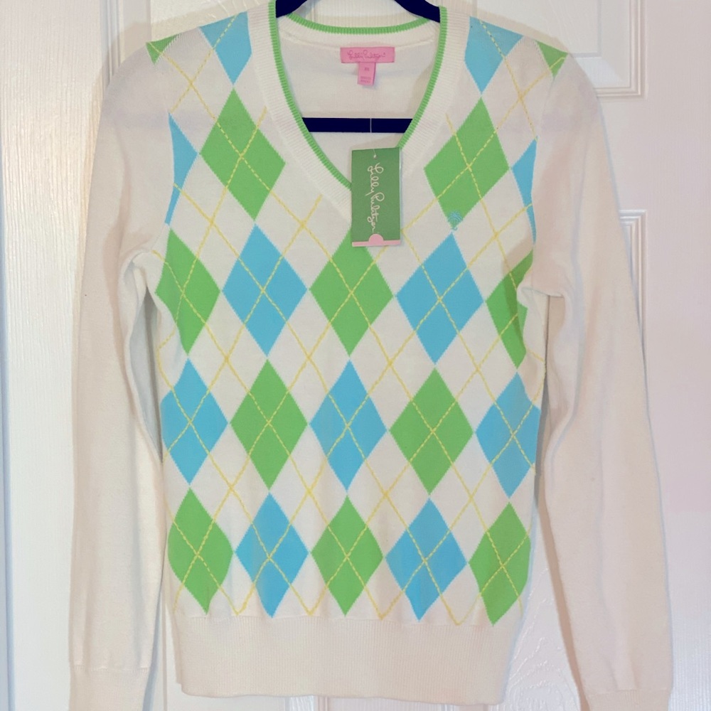 BNWT Lilly Pulitzer Argyle VNeck sweater